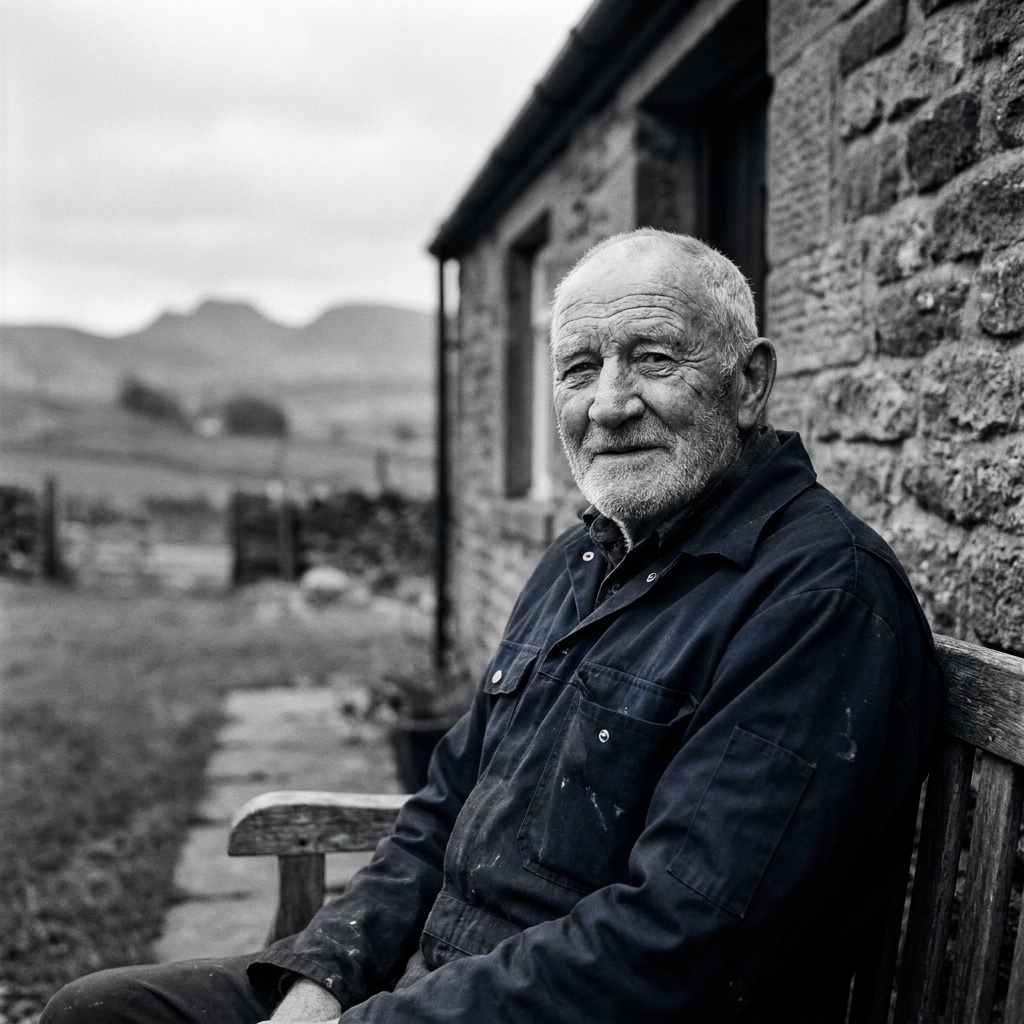 Portrait of Arthur, 84, on a bench outside his Studfold cottage.