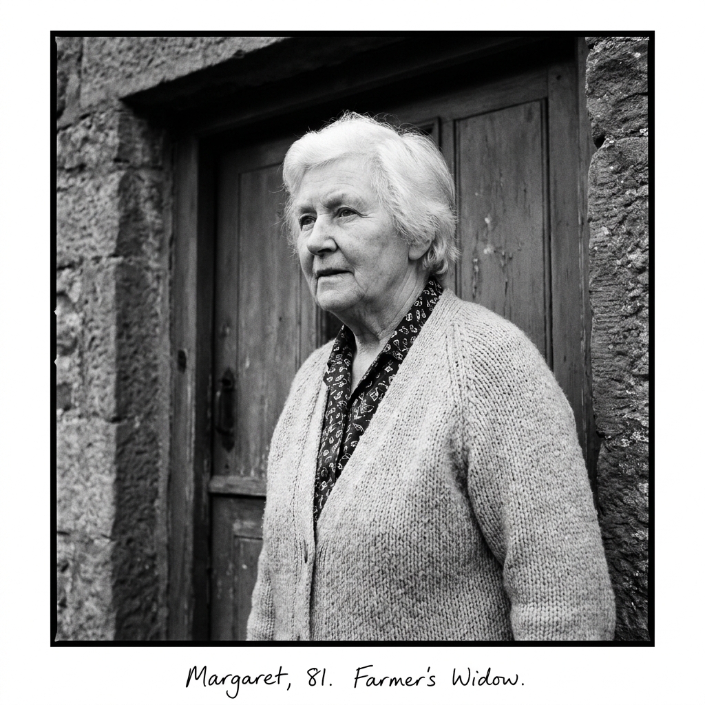 Portrait of Margaret, 81, at her kitchen door in Horton-in-Ribblesdale.
